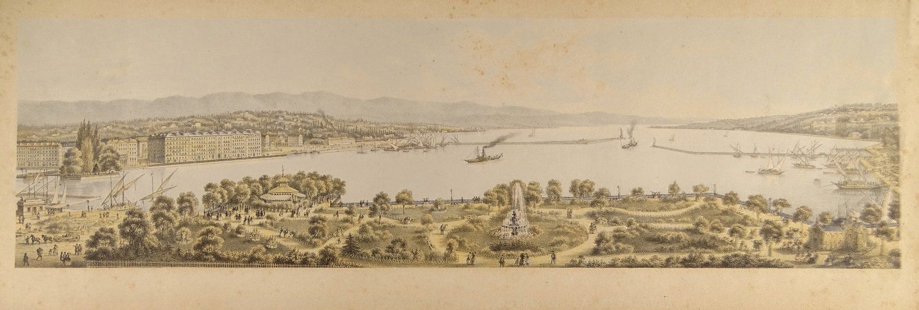 Incisioni: GENF, GENÈVE, LITHOGRAPHIE UM 1850 – Usato da Grüningen venduto da Kartensammler