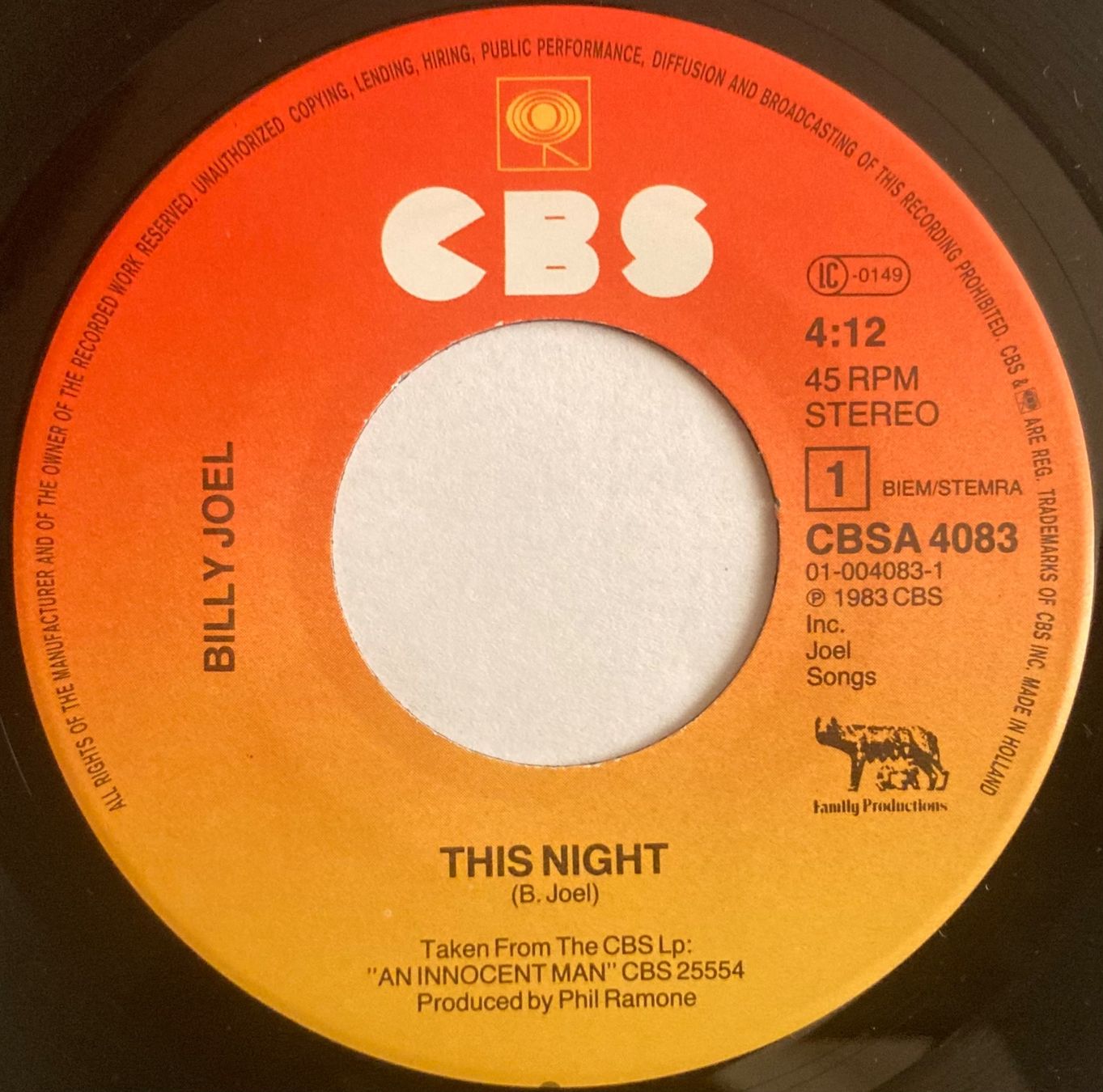 Dischi in vinile: BILLY JOEL - THIS NIGHT – Usato da Poliez-Pittet venduto da Newtown-Records 2