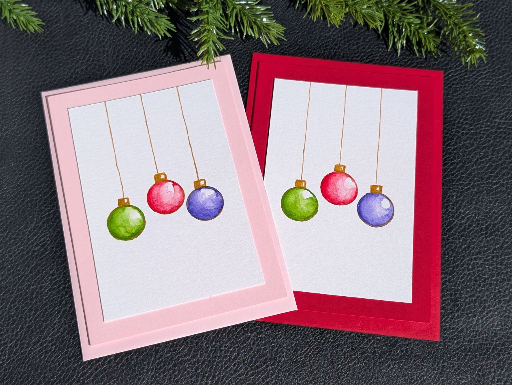 Karten: 2er Set Weihnachtskarten Handgemalt – Aquarell Kugeln – Neu und originalverpackt aus Winterthur von LaVieColor 1