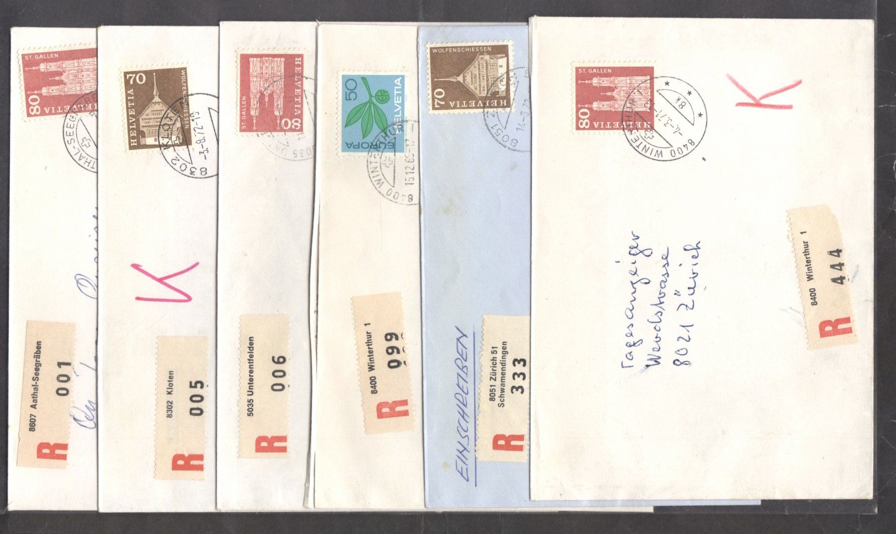 Tous les timbres: 7 Einschreibebriefe mit Schnapszahlen – D'occasion à Walzenhausen par Midas17