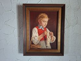 Albert Anker Junge Stickerin Kunstliebhaber 43x54cm