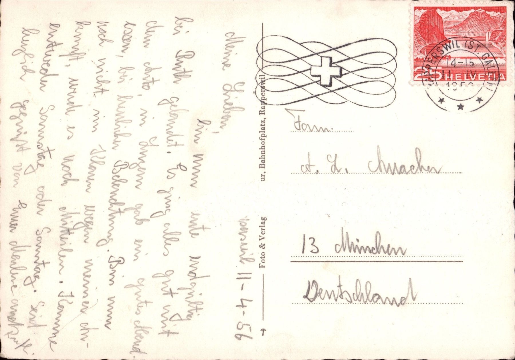 Cartoline postali: 1956 AK Rapperswil - Schloss – Usato da Eggersriet venduto da stamp303 1