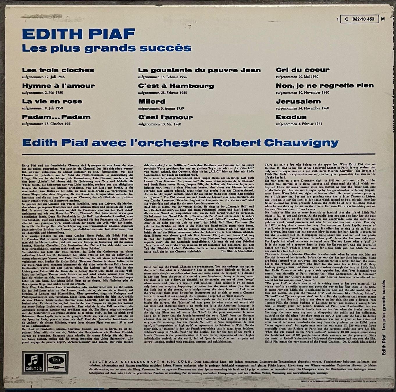 Vinyles: EDITH PIAF - LES PLUS GRANDS SUCCÈS - 33 Tours – D'occasion à Bussigny par vinyl-pas-cher 1