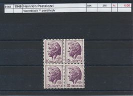 1946 "Heinrich Pestalozzi", Viererblock, ** postfrisch