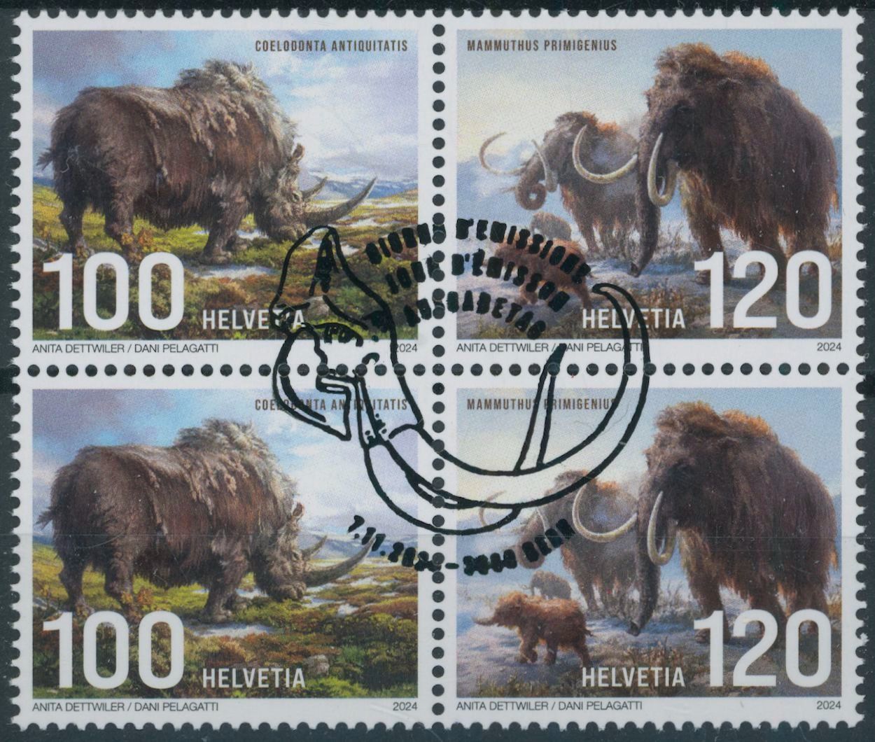 Tutti i francobolli: 2024 - Eiszeit - Viererblock - Ersttag Stempel ET – Usato da Schindellegi venduto da stationary