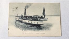 Ancienne carte postale, Lac de Neuchâtel, Bateau Promenade