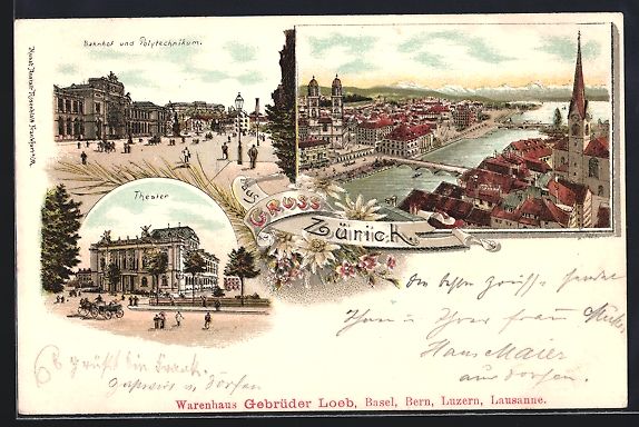 Cartes postales: Litho Zürich, Bahnhof und Polytechnikum – D'occasion à Berlin par bartko-reher