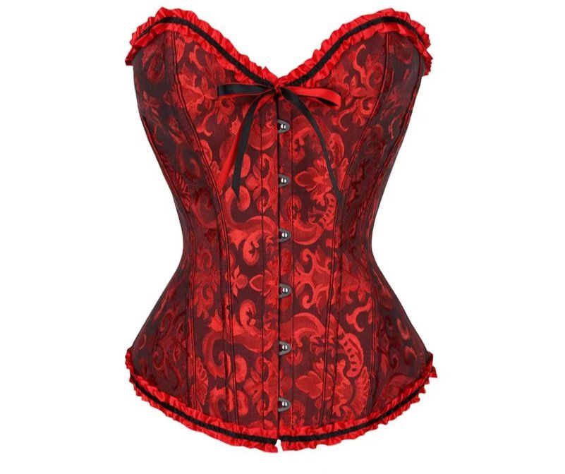 Damen Korsett Schwarz Brokat - Vintage Burlesque Gothic Corsage Top