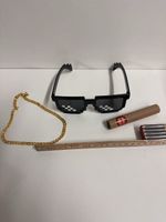 Thug Life Sonnenbrille mit Goldkette & Zigarre, Gag 🕶️