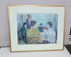 60er JAHRE Oelbild von CARLO RINGIER " Der Besuch " 54x65cm
