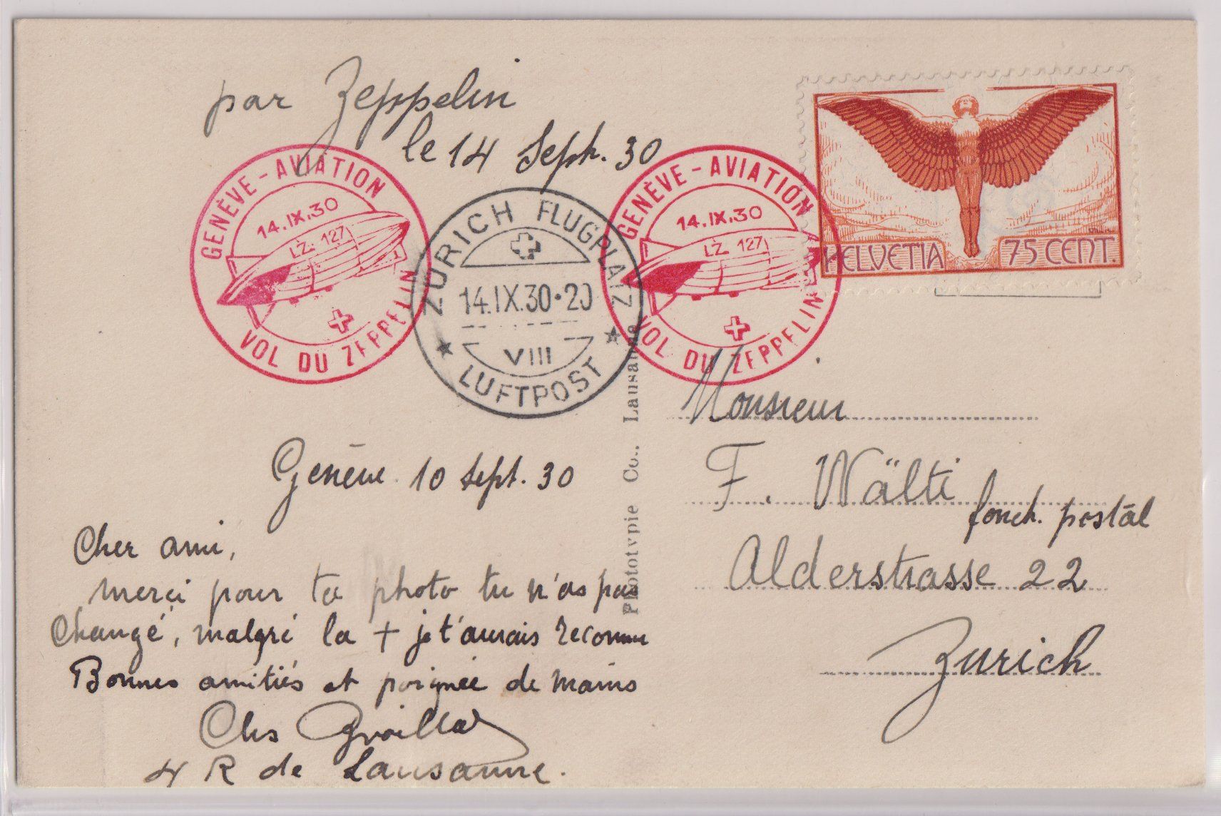 Alle Briefmarken: Karte ZEPPELIN-Flug 1930 Genf – Gebraucht aus Eschlikon TG von PhilCon