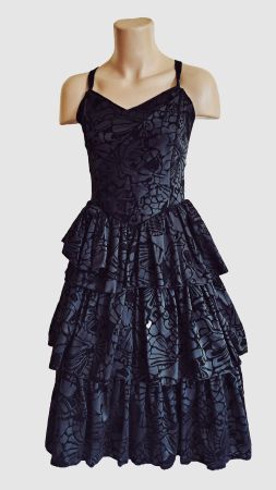 Vintage Rüschen Abendkleid schwarz schimmernd Gr. XL