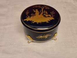 Blaue Porzellan Dose mit Golddekor - Top Zustand!