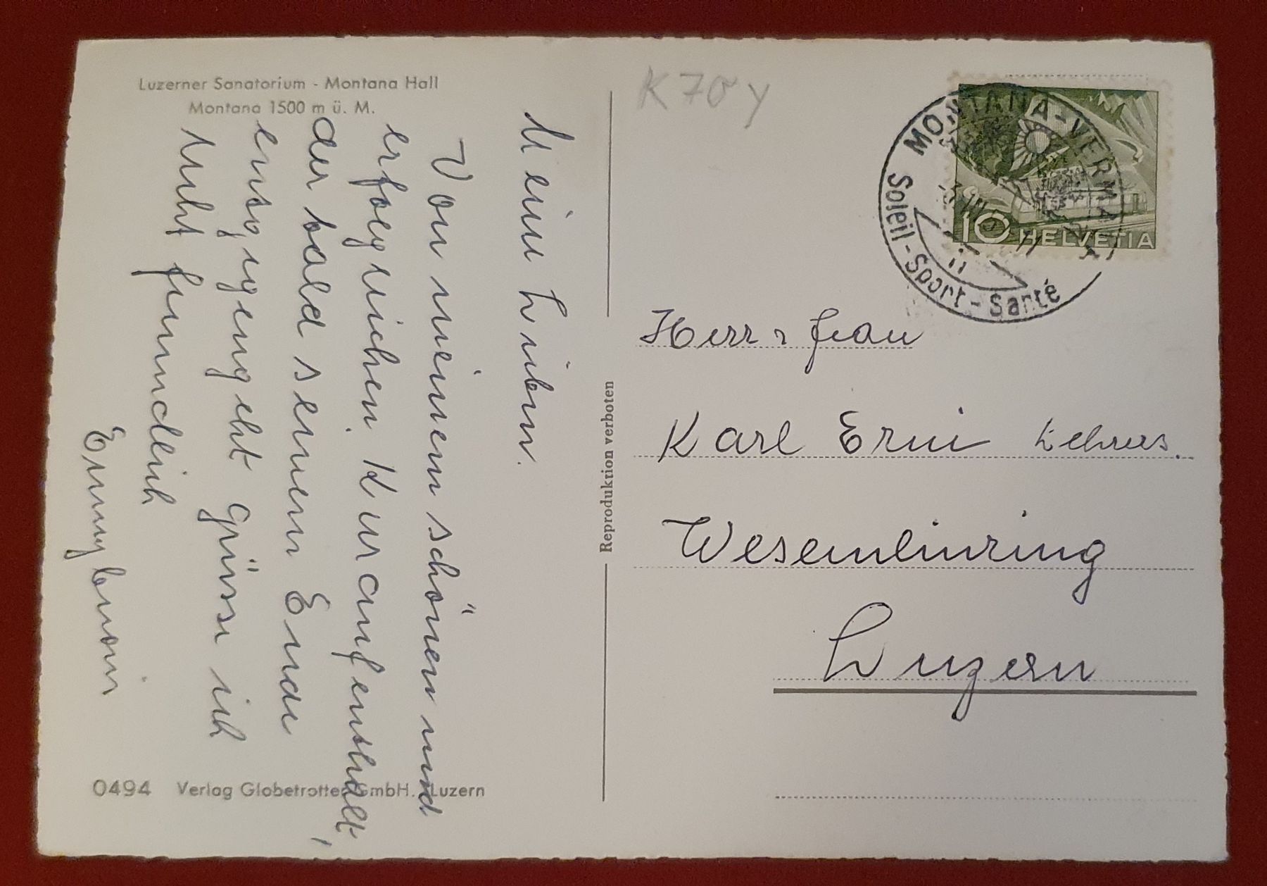 Cartoline postali: Montana 1959 - Luzerner Sanatorium im Winter mit Oldtimer – Usato da Kreuzlingen venduto da Rschweiz1 1