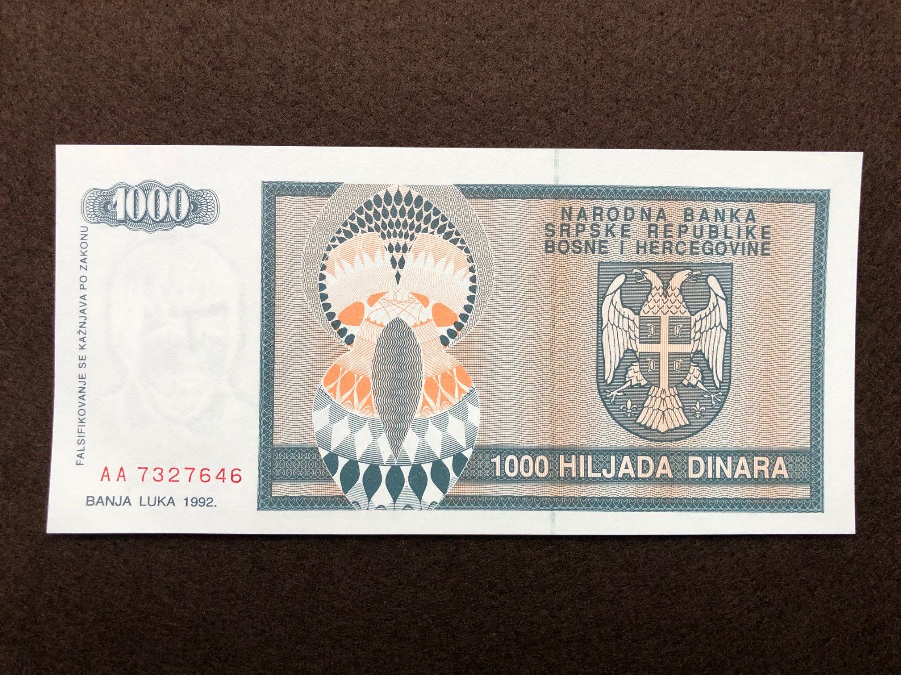 Banconote: Banja Luka 1992 - 1000 Dinar UNC – Nuovo (secondo la descrizione) da Pfäffikon SZ venduto da Sieben77