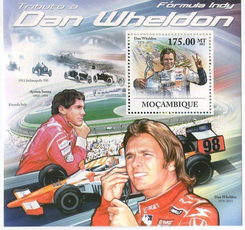 Tutti i francobolli: Block "Formel 1.Dan Wheldon,  Ayrton Senna". Mosambik. – Nuovo e nell'imballaggio originale da Basel venduto da Butsch5