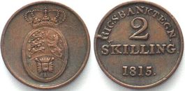 DÄNEMARK 2 Skilling Rigsbanktegn 1815 FREDERIK VI. Kupfer vz