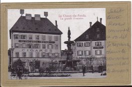 CHAUX - de - FONDS, carte fenêtre avec la grande fontaine