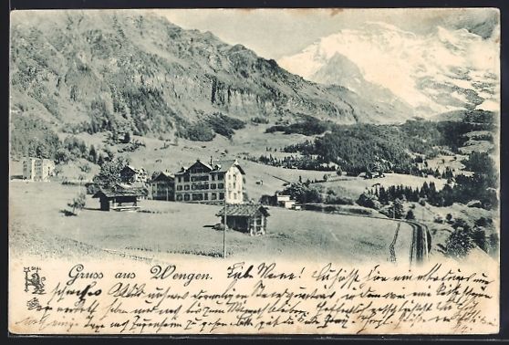 Cartoline postali: Wengen, Ortspartie mit Gebäuden und Ber – Usato da Berlin venduto da bartko-reher
