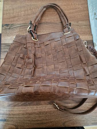 Handtasche braun sehr raffiniert mit Würfelmuster