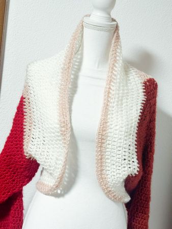gehäkelt Bolero Weste Cardigan rot weiss rosarot