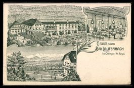 Lithographie Oftringen /Aargau, Kurhaus Bad Lauterbach mit I