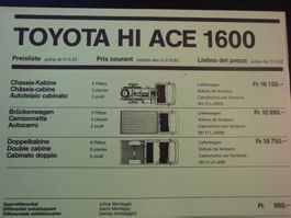 Prospekt Preisliste Toyota Hi Ace 1600 1983