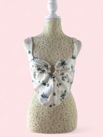 Bardot white & blue floral crop top with front detail