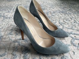 Escarpins Kachorovska en daim bleu-gris–T. 38–talon 10 cm