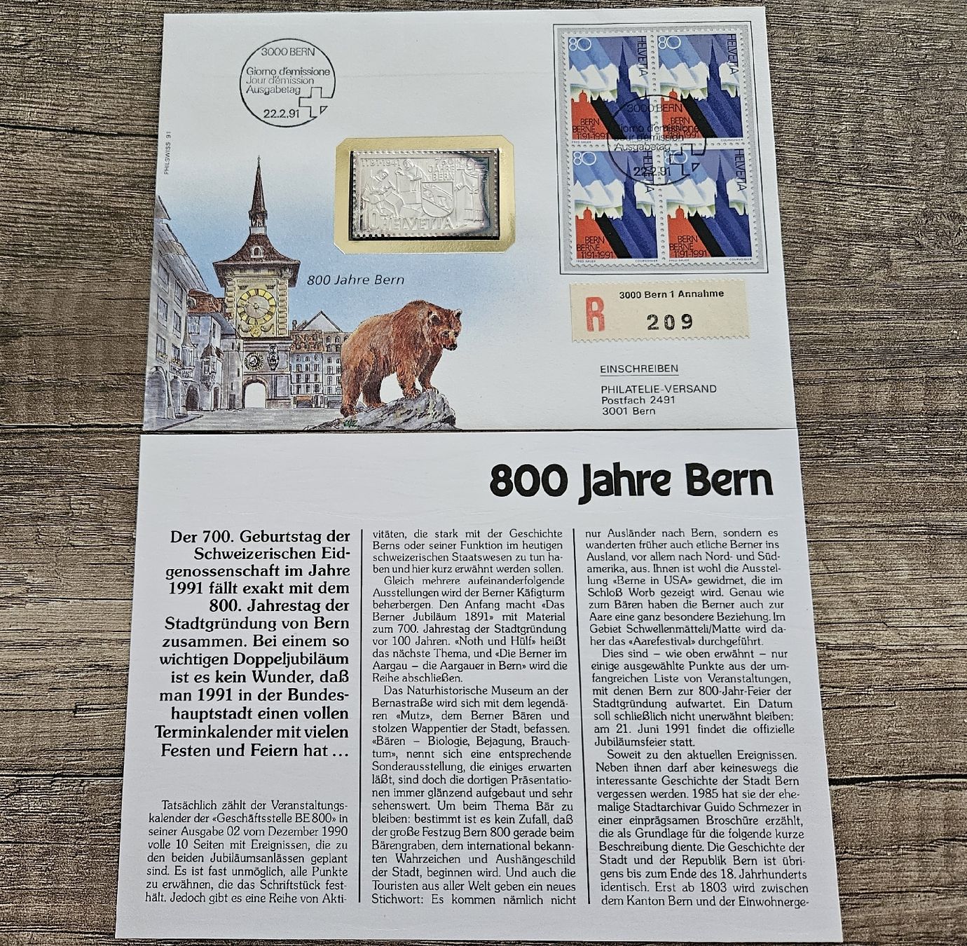 Tutti le monete: Silber-Münzbrief "800 Jahre Bern" – Usato da Winterthur venduto da ManuM88 1