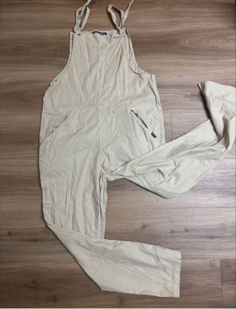 Beige Latzhose für Damen, Grösse S, Leinen☀️