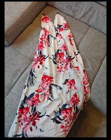 Maxi Dress floral print white red blue size L