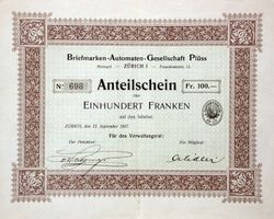 Briefmarken-Automaten-Gesellschaft Plüss, Zürich - 1907