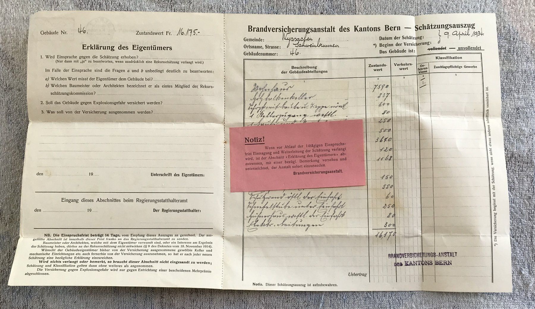 Documenti: BRANDVERSICHERUNG 1934 – Usato da Ostermundigen venduto da wini63 1
