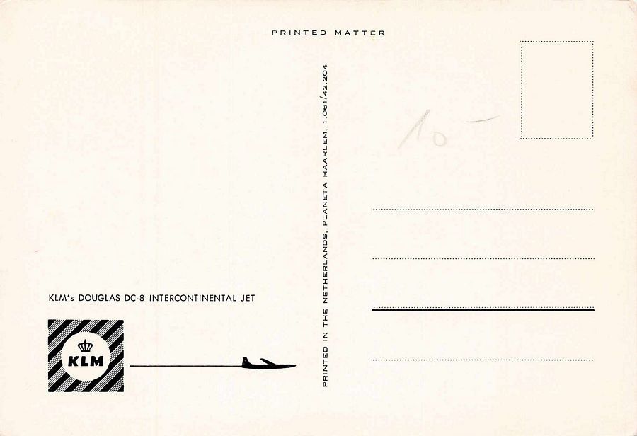 Ansichtskarten: KLM Douglas DC 8 Intercontinental Jet um 1963 – Gebraucht aus Frauenfeld von POML 1