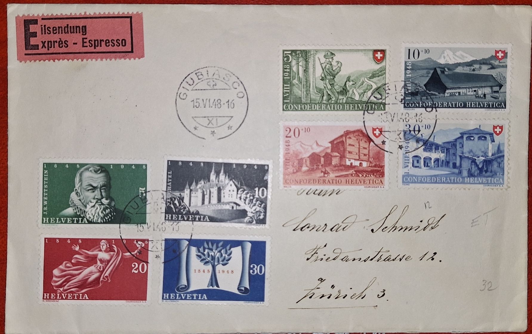 Tutti i francobolli: Pro Patria 1948 FDC  – Usato da Balgach venduto da SIMEON27