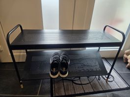 Banc à chaussures métal noir deux étagères bon état