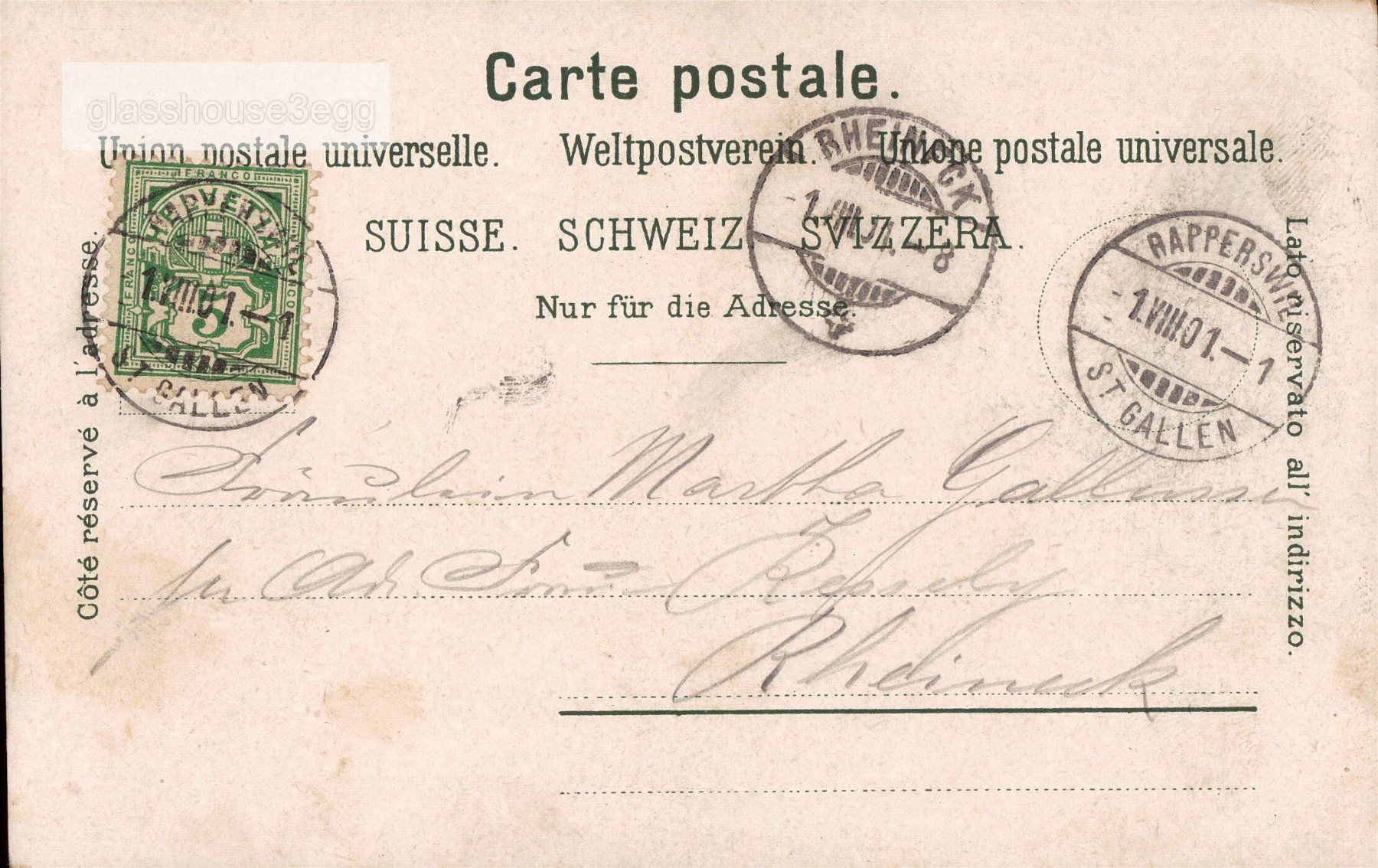 Ansichtskarten: AK 1901 Gruss aus Rapperswil – Gebraucht aus Eggersriet von glasshouse3egg 1