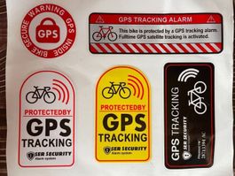 5x GPS Warnung Sicherheit Fahrrad / Velo / Aufkleber Sticker