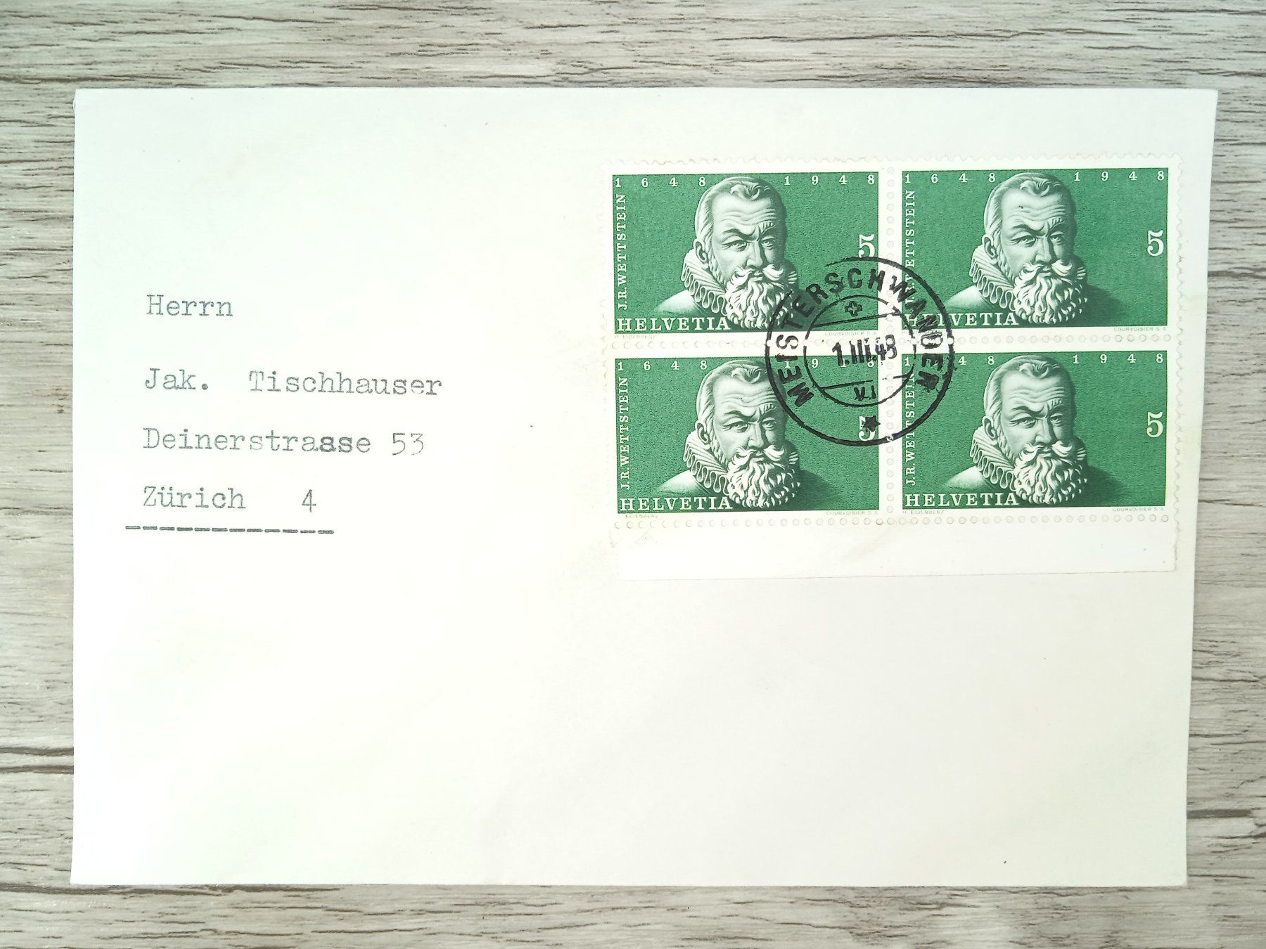 Tutti i francobolli: TR72 Enveloppe + Timbre Suisse 1948 – Usato da Cousset venduto da Patrick_Collections