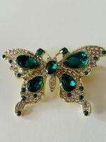 Vintage Brosche Gold Smaragd Schmetterling - Top Zustand!
