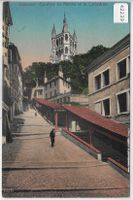 Lausanne - Escaliers du Marche et la Cathedrale - Litho
