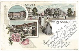 Gruss aus Basel  Sevogel-Schulhaus Schweizerplatz Litho 1907