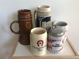 Set of 5 Beer Mugs Various Designs Used Good Condition