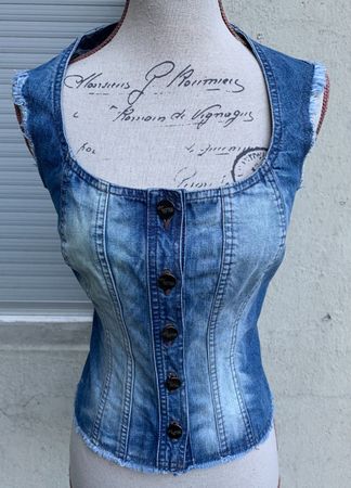 Super gilet débardeur jeans BLUE TATOO lacets au dos t.36