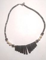 Hämatit Kette mit Süßwasser Perlen42cm