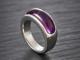 Silberring 925 mit Natur-Amethyst, tiefviolett - Neu