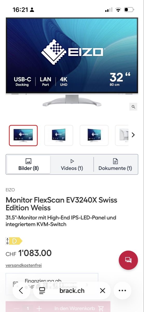 Eizo Monitor: EIZO FlexScan EV3240X Weiss, 31.5" – Usato da Basel venduto da leonharda 1