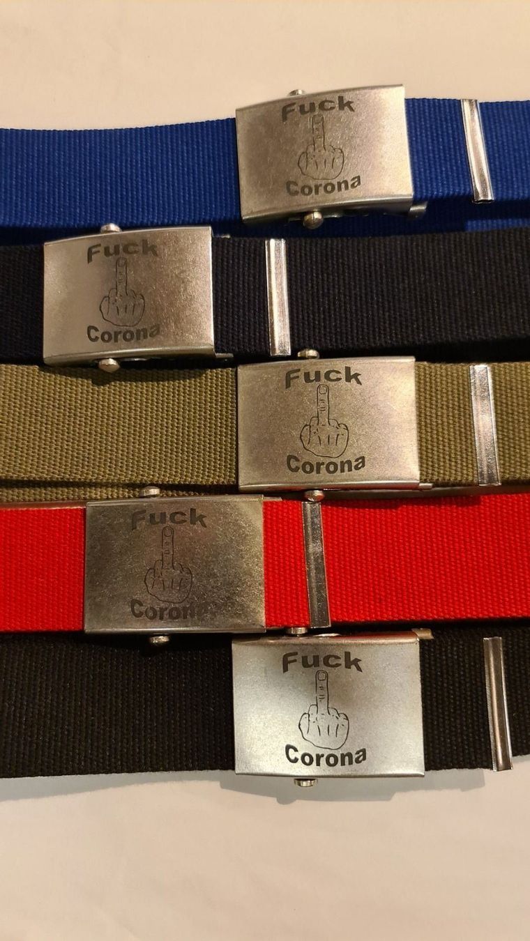 Gürtel: Stoffgürtel mit Fuck Corona Logo – Neu und originalverpackt aus Sins von sagitarius58