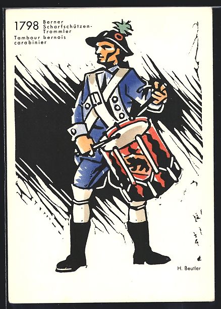 Foto, Lettere & Cartoline: Berner Scharfschützen-Trommel von 1798, – Usato da Berlin venduto da bartko-reher